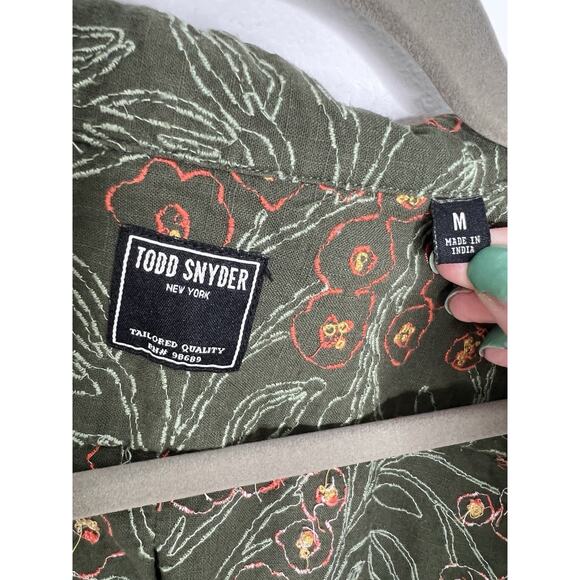 Todd Snyder Green Floral Short Sleeve Collar Shirt Button Up Men’s Size Medium - Picture 4 of 6